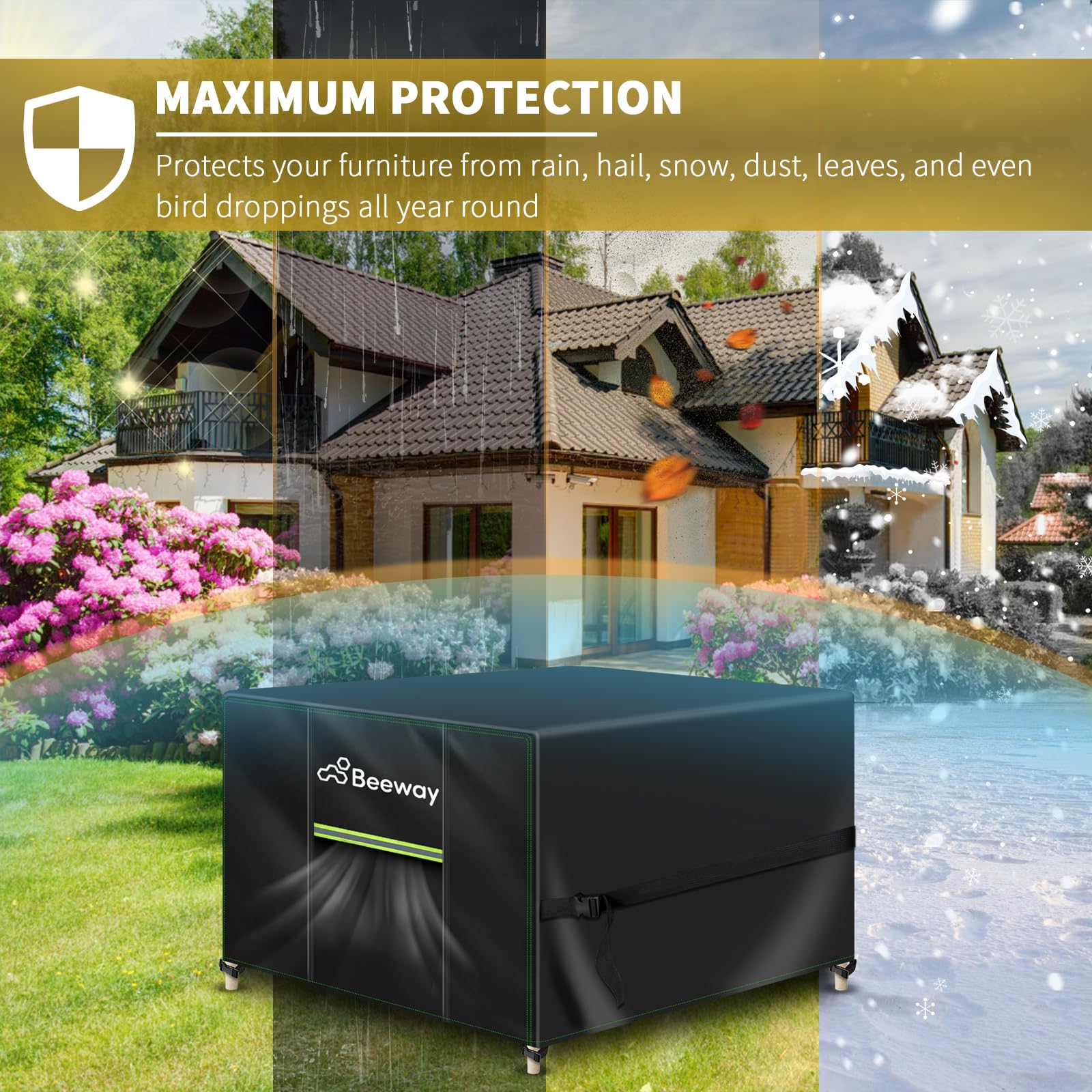 BEEWAY Garden Furniture Cover With Air Vent, Waterproof Patio Rattan Sofa Table Chair Set Cover - 420D Oxford Fabric, Windproof - Rectangular 242 x 182 x 100cm