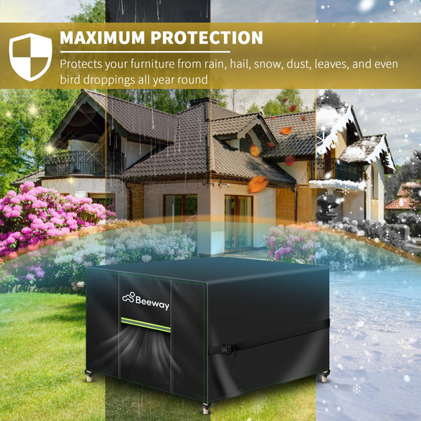 BEEWAY Garden Furniture Cover With Air Vent, Waterproof Patio Rattan Sofa Table Chair Set Cover - 420D Oxford Fabric, Windproof - Rectangular 242 x 182 x 100cm