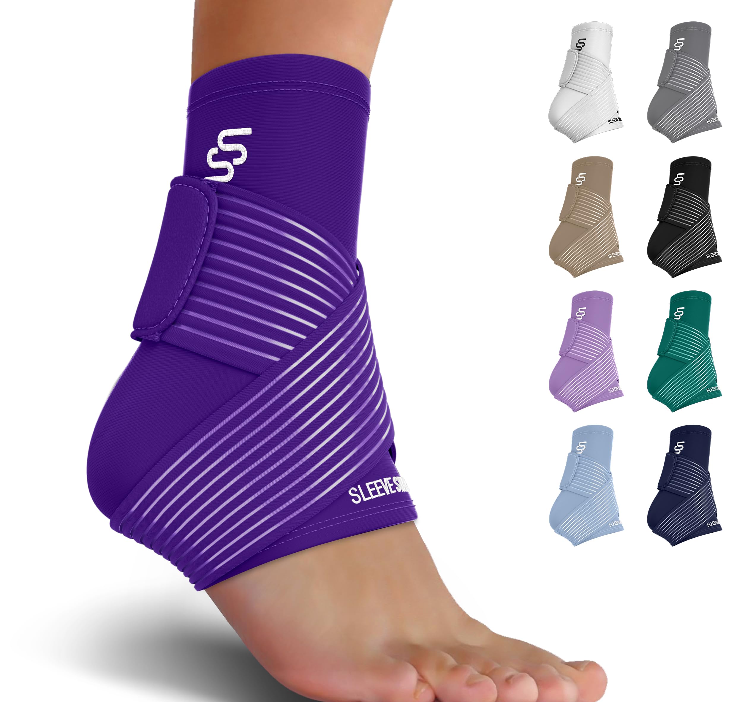 Sleeve Stars Ankle Brace for Sprained Ankle, Plantar Fasciitis Relief Ankle Support for Women & Men, Ankle Compression Sleeve w/Strap, Achilles Tendonitis Brace, Foot Brace Wrap (Single/Hot Pink)