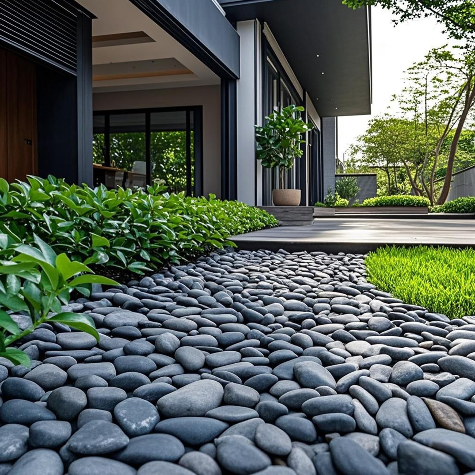 FANTIAN 20 lbs Black Stones for Garden,2-4 cm Decorative Black Pebbles for Plant Pots, Ponds, Water Features, Aquarium, Borders and Ground Cover