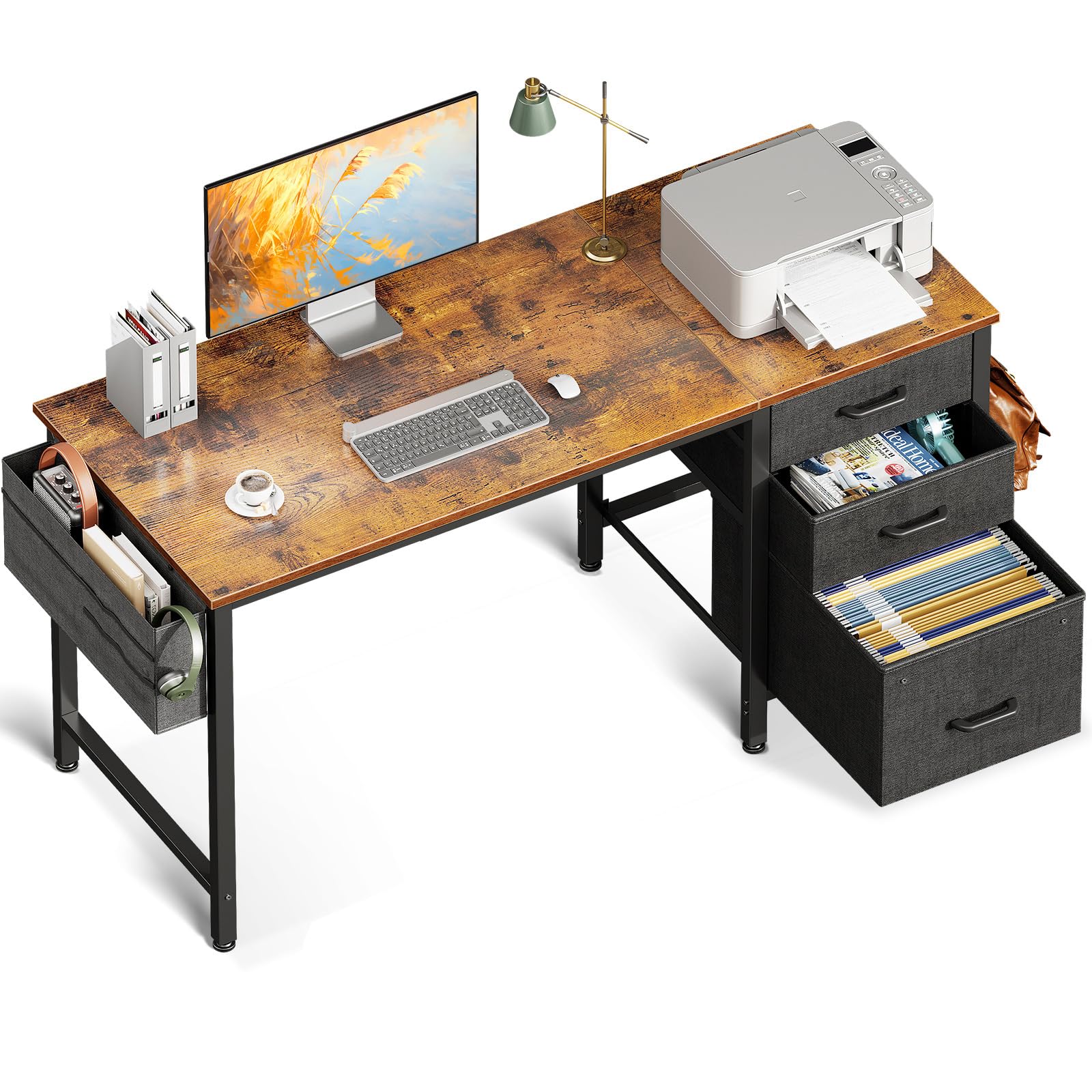 Coleshome Computer Desk with Drawers, 120×48cm Office Desk with Storage, Reversible Small White Desks for Home Office
