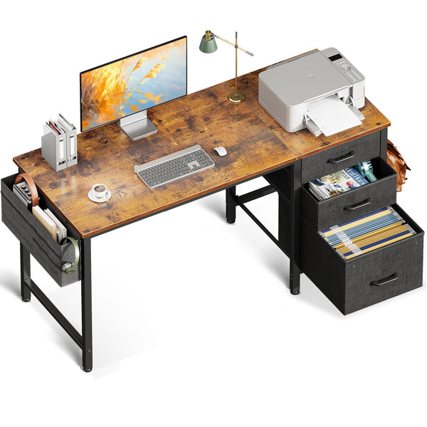 Coleshome Computer Desk with Drawers, 120×48cm Office Desk with Storage, Reversible Small White Desks for Home Office