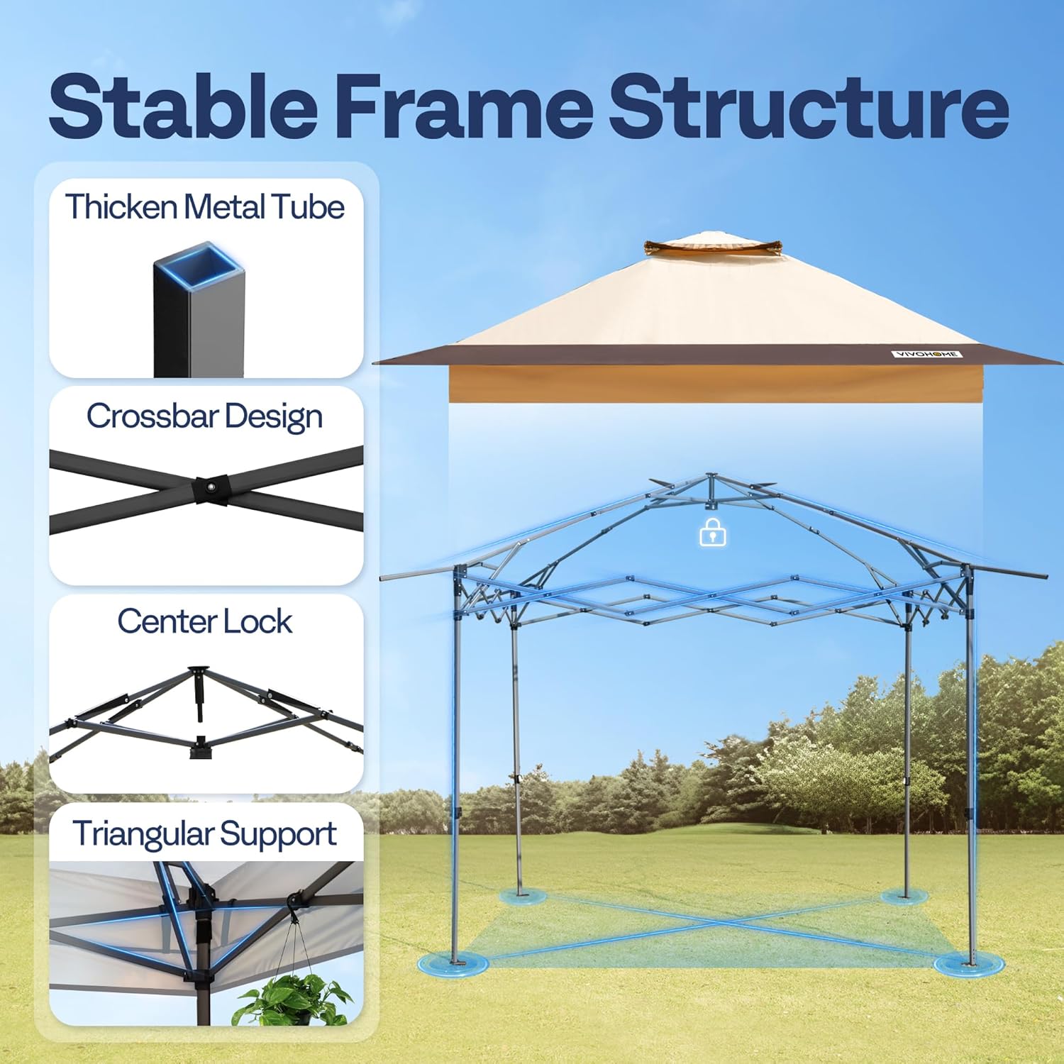 VIVOHOME Canopy Tent 3x3m Outdoor Shelter 2 Tiers Roof with Portable Wheel Carry Bag and 4 Sandbags Pop Up for Patio Garden Backyard