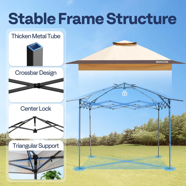 VIVOHOME Canopy Tent 3x3m Outdoor Shelter 2 Tiers Roof with Portable Wheel Carry Bag and 4 Sandbags Pop Up for Patio Garden Backyard