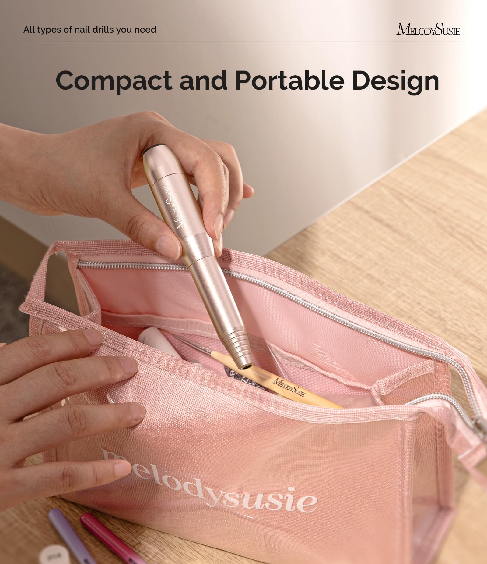 MELODYSUSIE Sheen Electric Nail Files 20000RPM for Beginners, Professional Compact Nail Drill Machine Set for Acrylics Nails, Efile with Nail Clippers Manicure and Pedicure Set, with UK Plug, Gold