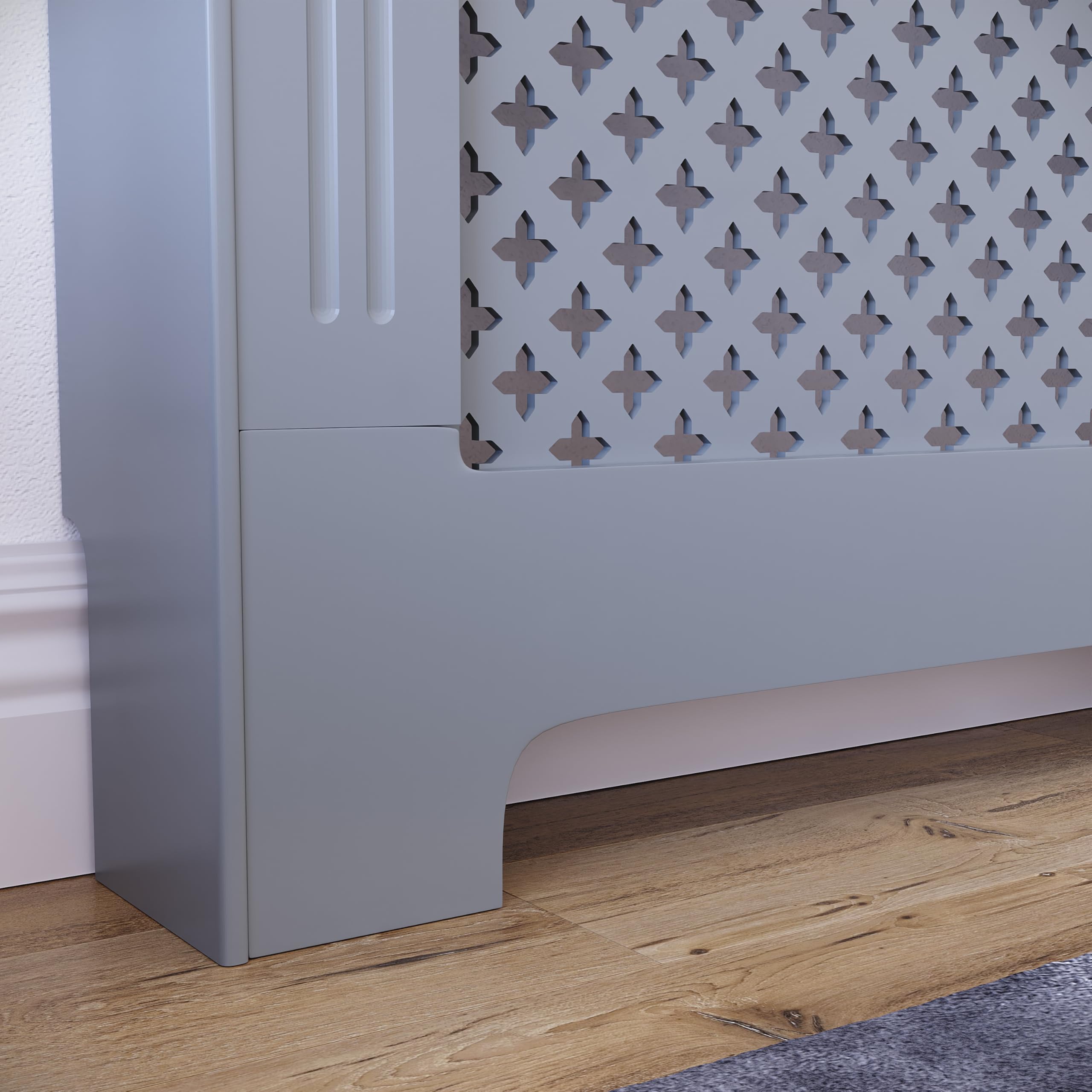 Vida Designs Oxford Radiator Cover – Traditional Cross Pattern, Olive Grey, MDF, Modern Painted Finish, Heat Efficient, Small, (H 82 x W 78 x D 19 cm)