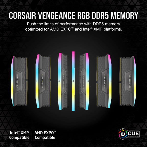 CORSAIR VENGEANCE RGB DDR5 32GB (2x16GB) DDR5 6000MHz CL30 AMD EXPO Intel XMP iCUE Compatible Computer Memory – Gray (CMH32GX5M2B6000Z30K)