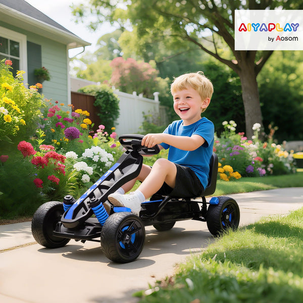 AIYAPLAY Pedal Go Kart, Ride on Racer with Freewheel System, Brake, Non-Slip EVA Wheels, Metal Frame, Go Kart for Kids Ages 3-6 Years, Pink