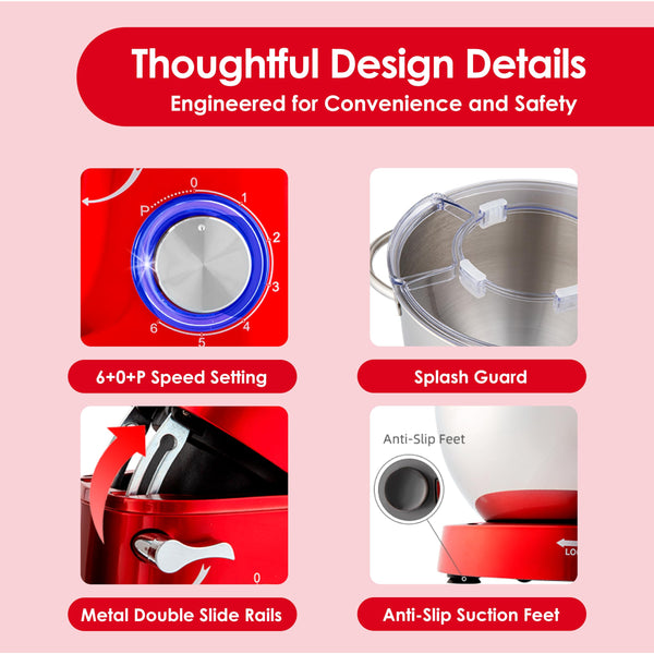 Aucma Stand Mixer, 6.2L Food Mixers for Baking, Electric Kitchen Mixers with Bowl, Dough Hook, Wire Whip & Beater (6.2L, Black)