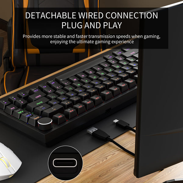 Newmen GM326 Mechanical Keyboard,Wired Gaming Keyboard,75% Percent TKL Hot Swappable Compact LED Backlit USB C Mechanical Gaming Keyboards with Knob for PC Windows Mac,QWERTY Layout,Black,Red Switches