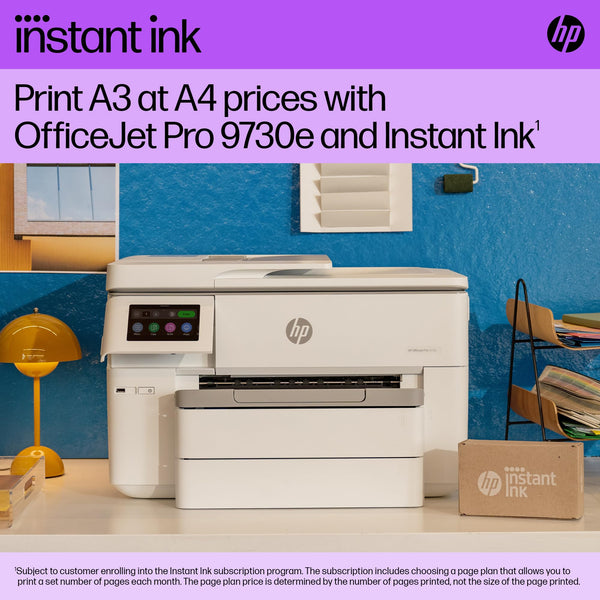 HP OfficeJet Pro 9730e All-in-One Printer | Colour | for Small Office | Wireless | Print, Scan, Copy, ADF | Up To A3 | 2 Tray | 6 months free Instant Ink limited time only