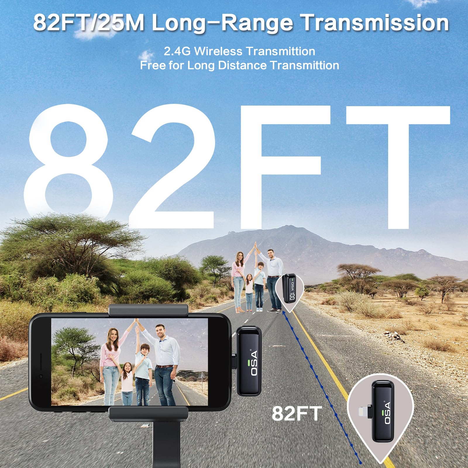 OSA Wireless Microphone for iPhone iPad with Smart Charge Case and Digital Display, 40H Clip on Wireless Lavalier Microphone with Noise Reduction for Video Recording, Plug & Play (2 Mic, 2 Recive)