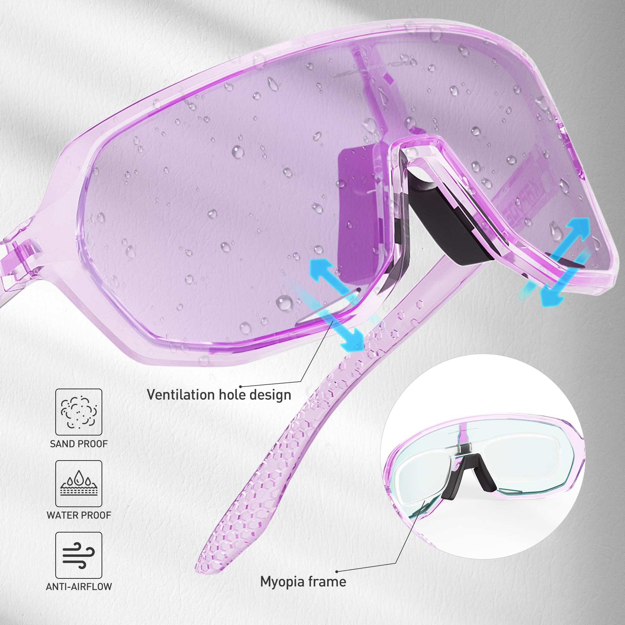 KAPVOE Photochromic Cycling Glasses for Men Women Mountain Bike Sunglasses Sports Goggles for MTB Running Baseball UV Protection