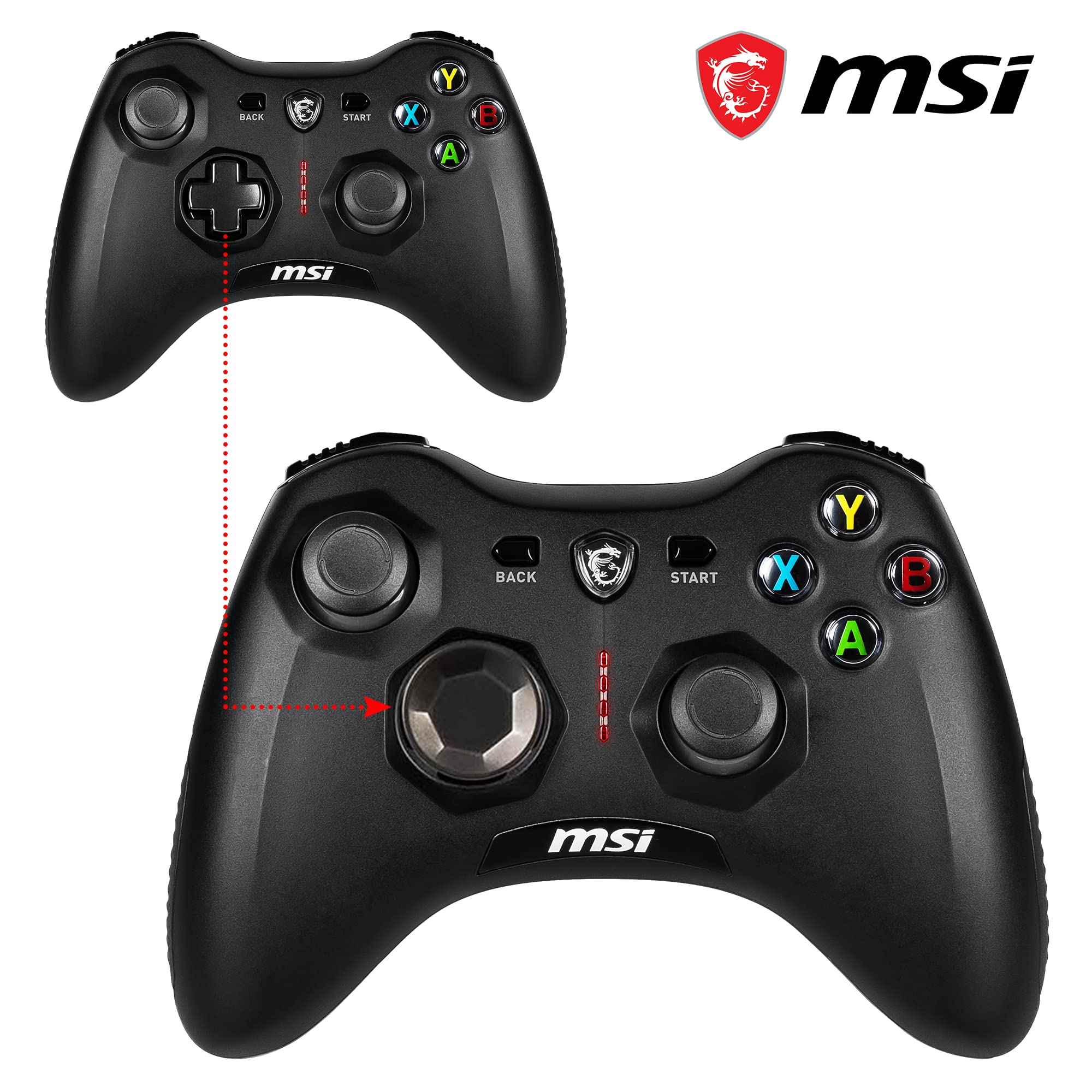 MSI FORCE GC20 V2 WHITE Wired PC Gamepad Controller - Interchangeable D-Pad Covers, Dual Vibration Motors, USB 2.0 - Wired