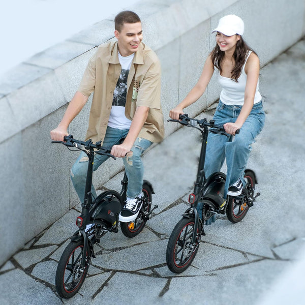 DYU D3F Electric Bike 14 Inch Lightweight Folding E Bike for Adults and Teens 250W Motor 36V 10Ah Removable Battery Up to 60KM Range Dual Disc Brakes Spring Suspension Urban Commuter Electric Bicycle