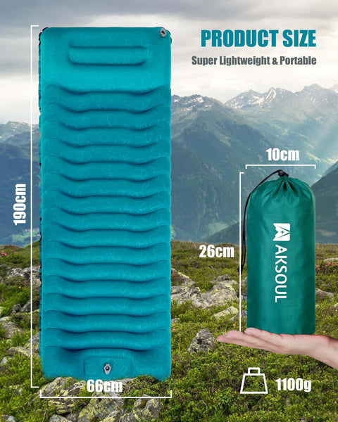 AKSOUL Self Inflating Sleeping Mat for Camping: 8-12CM Thickness Single Camp Mattress, Double Joinable Camping Inflatable Mat