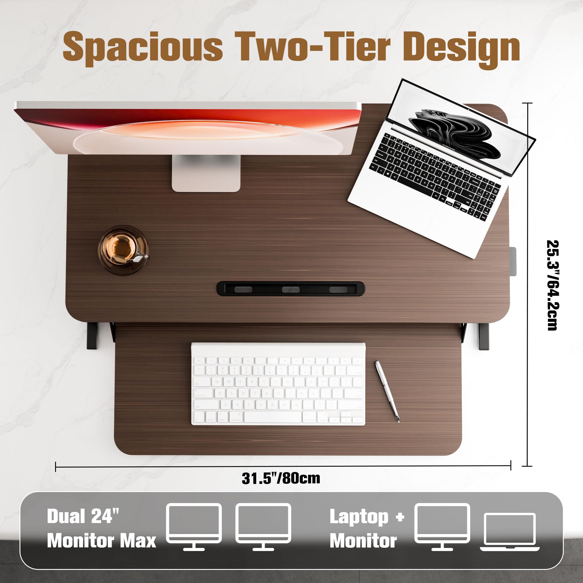 ERGOMAKER Height Adjustable Standing Desk Converter - 101cm (40 Inch) Wide Platform Tabletop Workstation - Quick Sit to Stand Desk Riser for Dual Monitors White