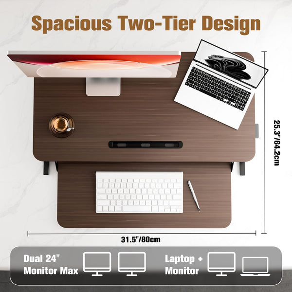 ERGOMAKER Height Adjustable Standing Desk Converter - 101cm (40 Inch) Wide Platform Tabletop Workstation - Quick Sit to Stand Desk Riser for Dual Monitors White