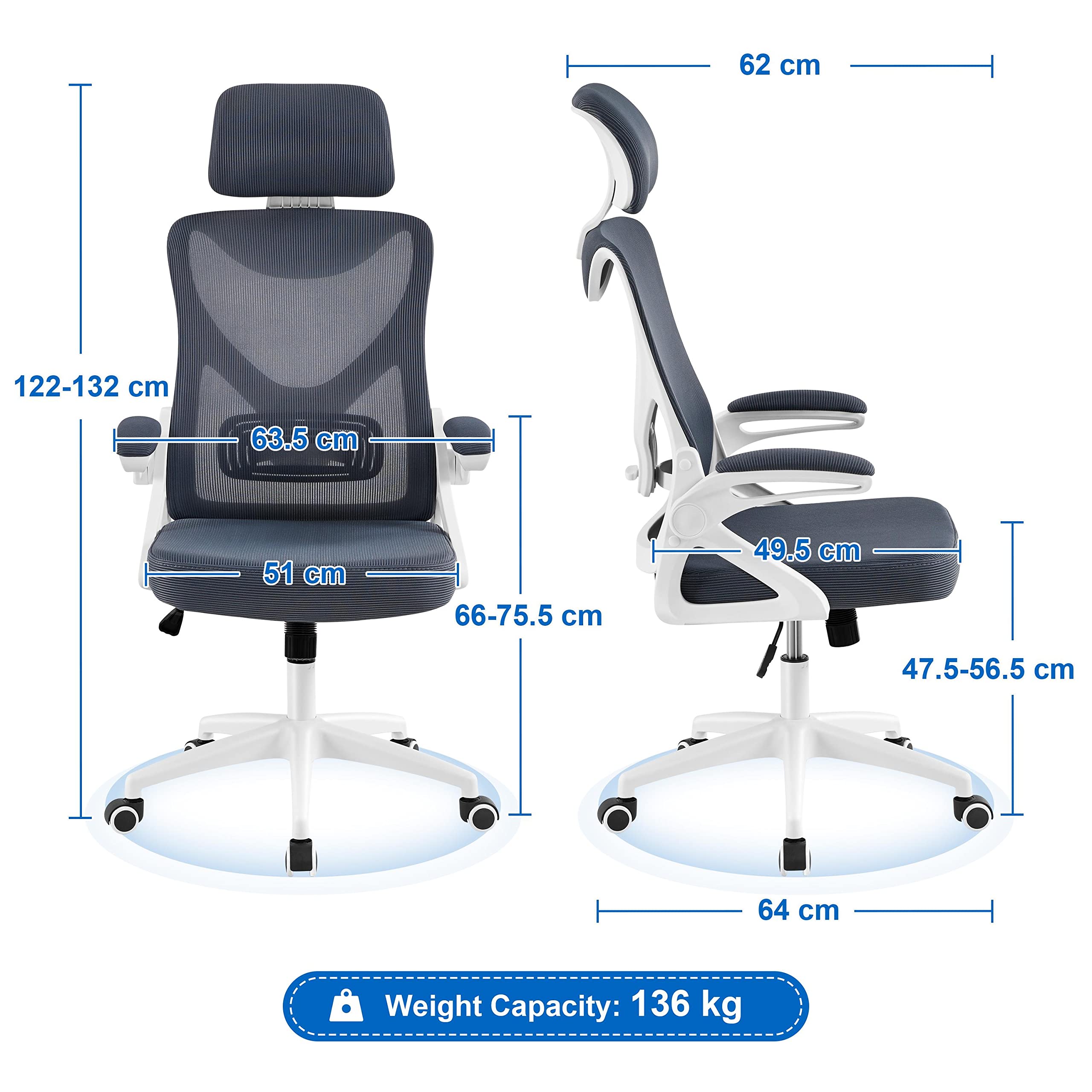 Yaheetech High Back Home Office Chair Ergonomic Swivel Desk Chair with Arms and Height Adjustable Back Support for Home Study or Manager Work White/Pink