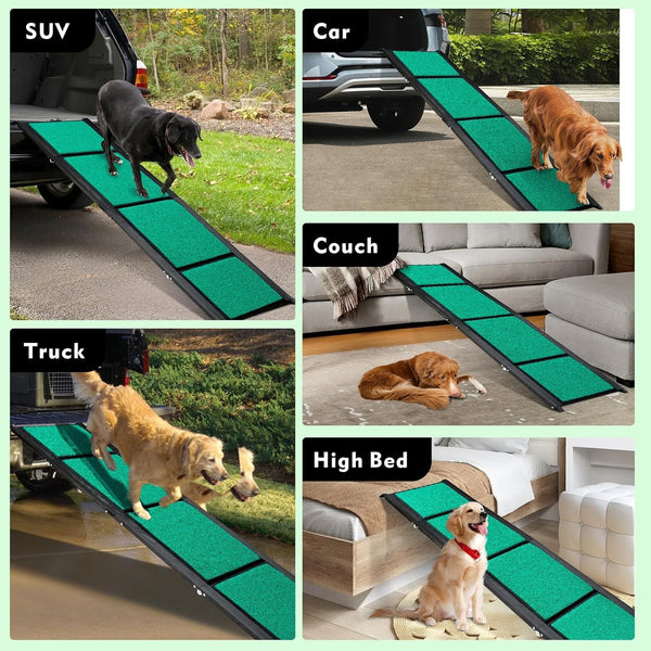 170cm Long Dog Ramp for Cars,43cm Wide Folding Dog Ramp for Large Dogs with High Traction Carpet Surface,Non-slip for Truck,SUV,Portable Pet Ramp Stairs for Medium Large Dog Up to 100kg
