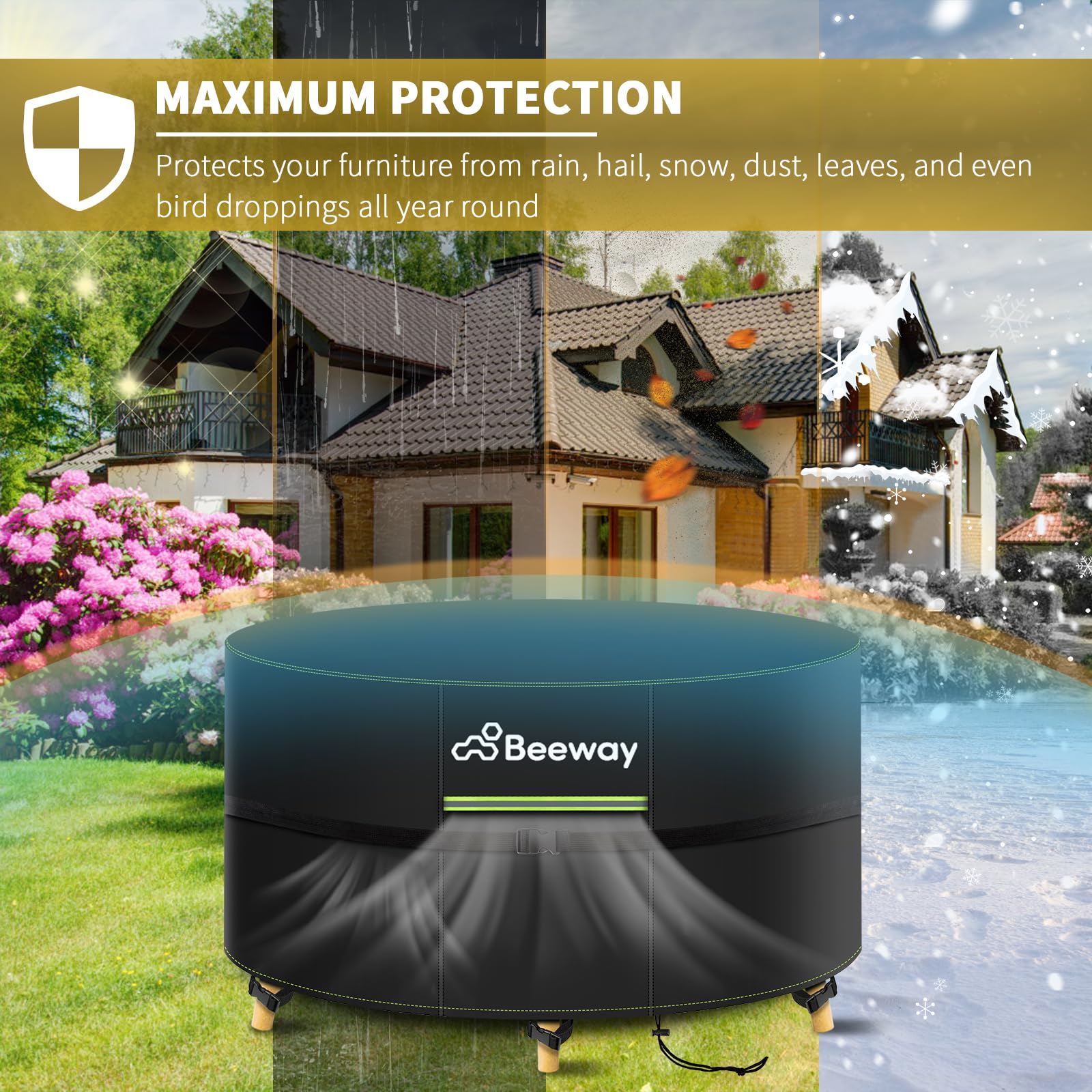 BEEWAY Garden Furniture Cover With Air Vent, Waterproof Patio Rattan Sofa Table Chair Set Cover - 420D Oxford Fabric, Windproof - Rectangular 242 x 182 x 100cm