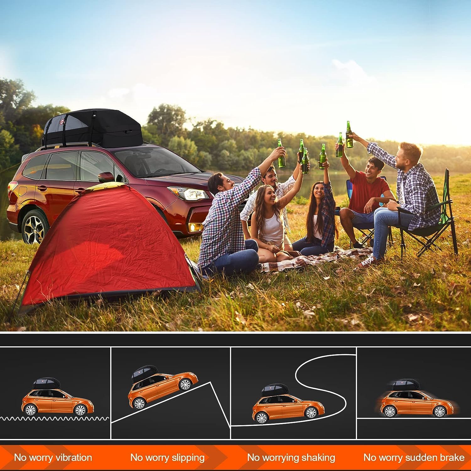 Sailnovo Roof Box Roof Bag 580L/20 Cubic Waterproof Car Roof Bag with 6 Door hooks, Soft-Shell Large Roof Cargo Carrier Bags for Cars without/with Roof Bars/Rack/Rails, Black