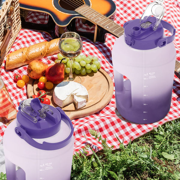 BuildLife Water Bottles with Straw & Flip Cap 2 in 1 Lid - Large Water Bottle with Time Markings BPA Free Leak Proof Wide Mouth Drinks Bottle,2.5 Litre Durable Sports Water Bottle (Black)