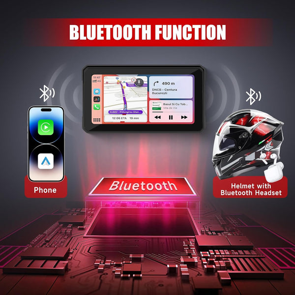 Motorcycle Carplay Screen with Bluetooth, 6 Inch Touchscreen Wireless CarPlay & Android Auto Airplay Screen for Moto GPS Navigation for Motorbike Waterproof, Voice Control, Voice Assistant, TF