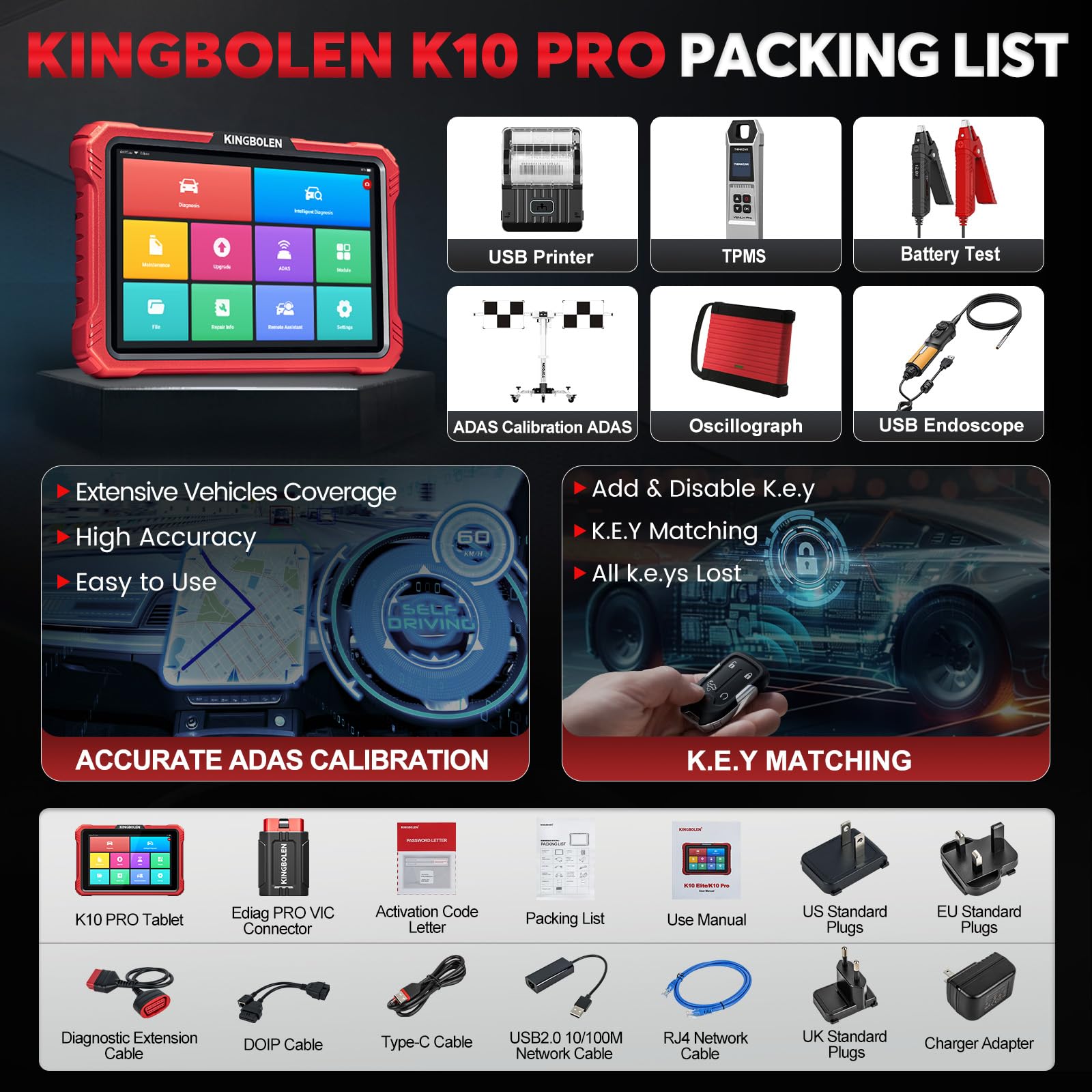 KINGBOLEN K10 PRO Car Diagnostic Tool,OE-Level Full System Bidirectional Scan Tool with ECU Coding,Topology Mapping,50+ Resets,V.A.G Guide,FCA,Can FD And DOIP,2 Years Update.