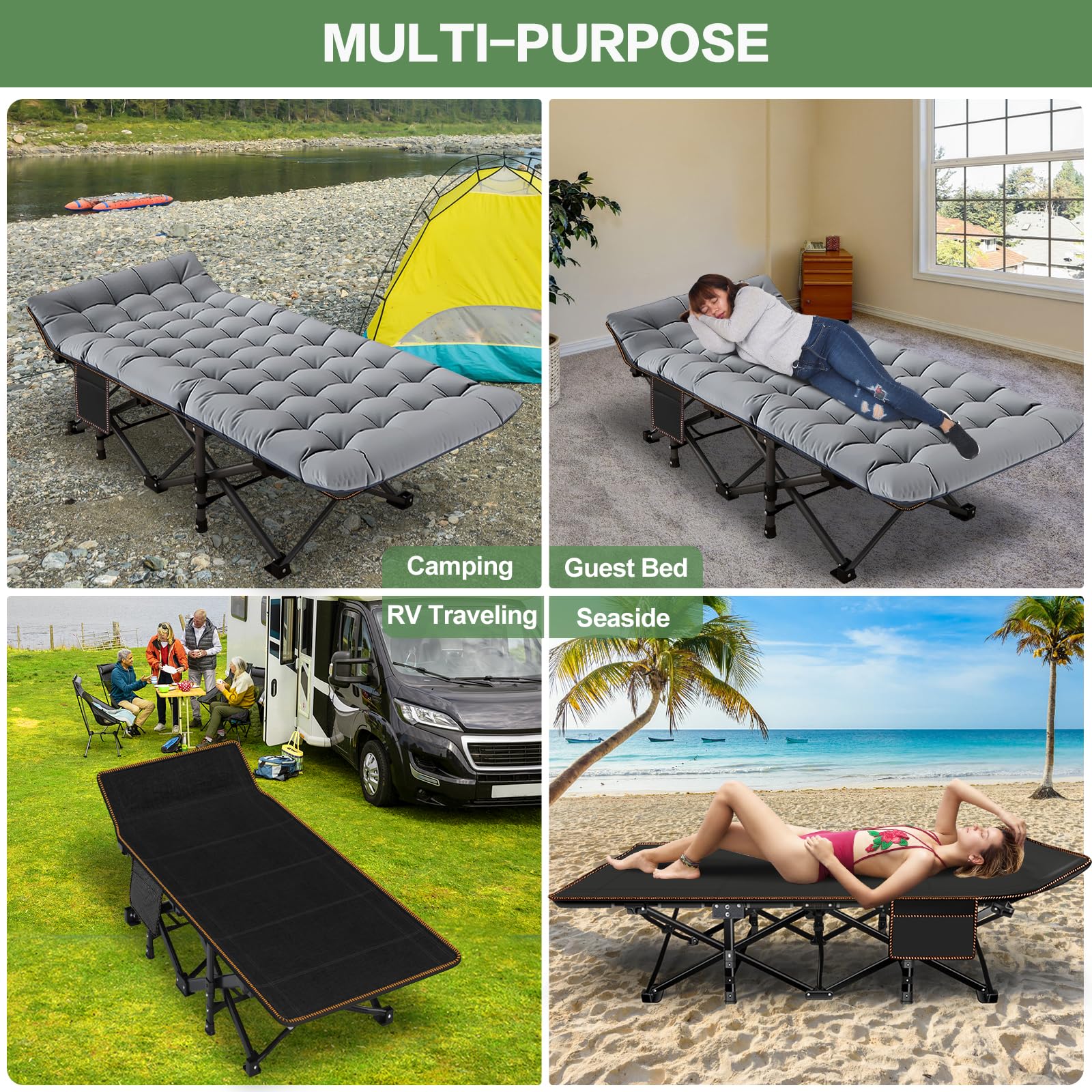 Meulbaty Oversized Folding Camp Bed with Mattress - 46cm Wide, 400KG Heavy Duty Steel Frame and Oxford Cloth, 198x81x46 cm Camping Cot, Great for Adults, Garden and Trip (XXL Black)