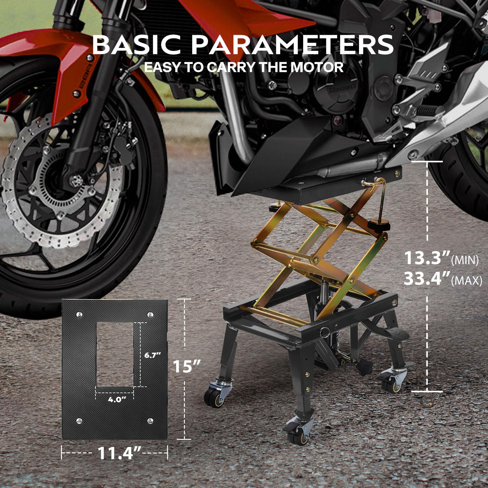 VIVOHOME Motorcycle Lift Jack Stand 158KG Heavy Duty Hydraulic Operated ATV Dirt Bike Scissor Stand with 4 Wheels