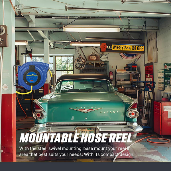 Goodyear Air Hose Reel Retractable 9.5mm x 15m Hybrid Polymer Hose Max 20BAR