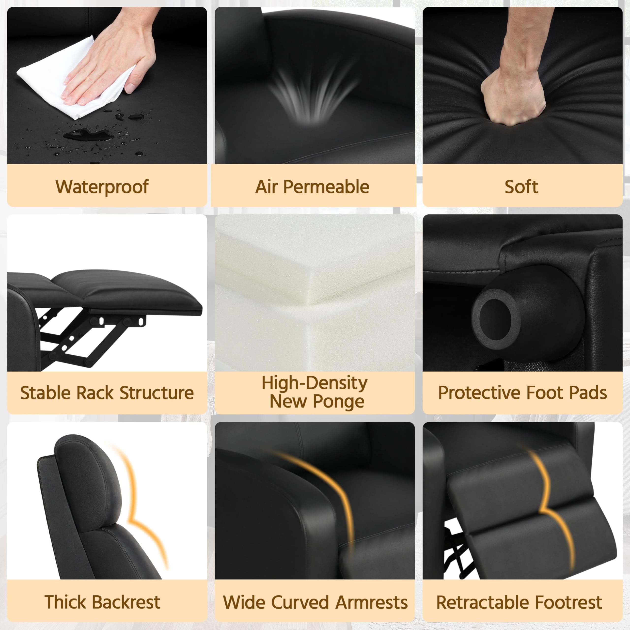 Yaheetech Recliner Armchair Single Padded Seat Boucle Fabric Sofa Lounge Home Living Room Theater Adjustable Leg Rest and Reclining Functions Ivory