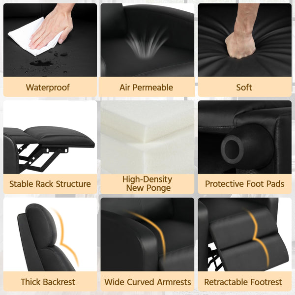 Yaheetech Recliner Armchair Single Padded Seat Boucle Fabric Sofa Lounge Home Living Room Theater Adjustable Leg Rest and Reclining Functions Ivory