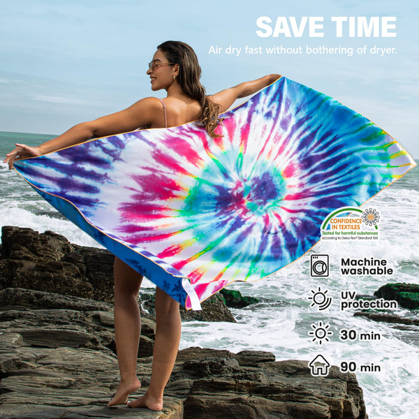 Winthome Beach Towel, Extra Large Microfibre Beach Towel for Adult, Double Sides Sand Free Quick Dry lightweight Travel Swimming Towel(Pink + Green, 90×180cm - 2 pack)