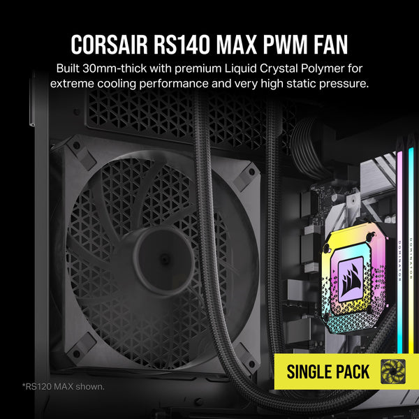 Corsair RS120 MAX 120mm PWM Thick Fans – High Static Pressure – Liquid Crystal Polymer Construction – Triple Pack – Black