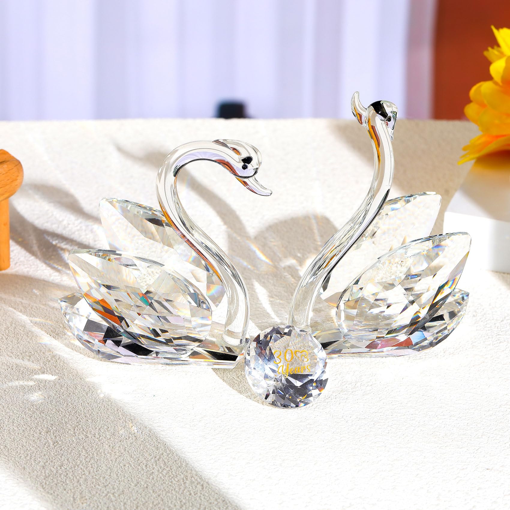 2 Pcs Clear Crystal Swans 30th Wedding Anniversary Romantic Gifts for Couples, Glass Pair Swans Collectible Figurine Ornaments 30 Years Love