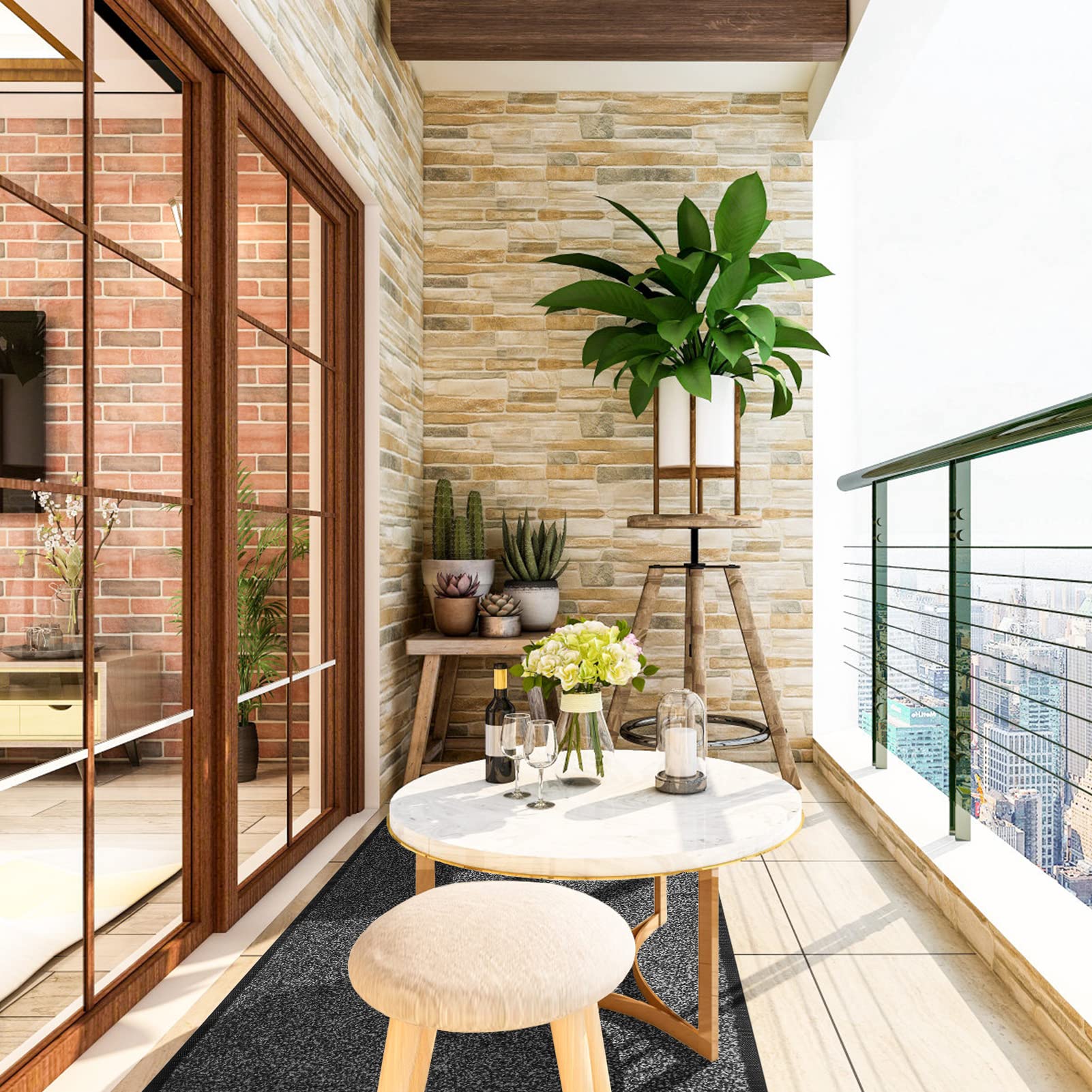 Mibao Door Mats Indoor and Outdoor, Doormat 58 x 180 Cm Black Grey, Washable Door Matts Indoor, Heavy Duty Non-slip Entrance Mat, Shoes Scraper, Super