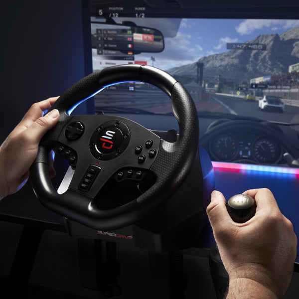 Subsonic Superdrive GS950X 900° racing wheel with manual shifter, 3 pedals and paddle shifters for Xbox Serie X/S, PS4, Xbox One (programmable)