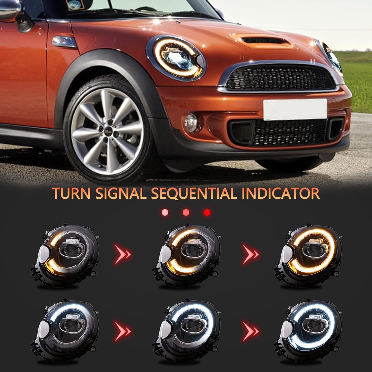 VLAND Headlights for Mini Coo-per R56 R57 R58 R59 2007-2013 Front Lamps Assembly with Sequential Turn Signal and Dynamic Welcome/Breath DRL
