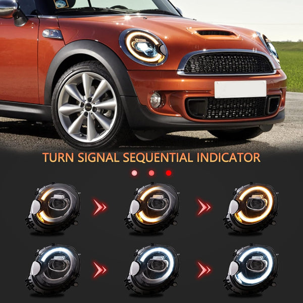 VLAND Headlights for Mini Coo-per R56 R57 R58 R59 2007-2013 Front Lamps Assembly with Sequential Turn Signal and Dynamic Welcome/Breath DRL