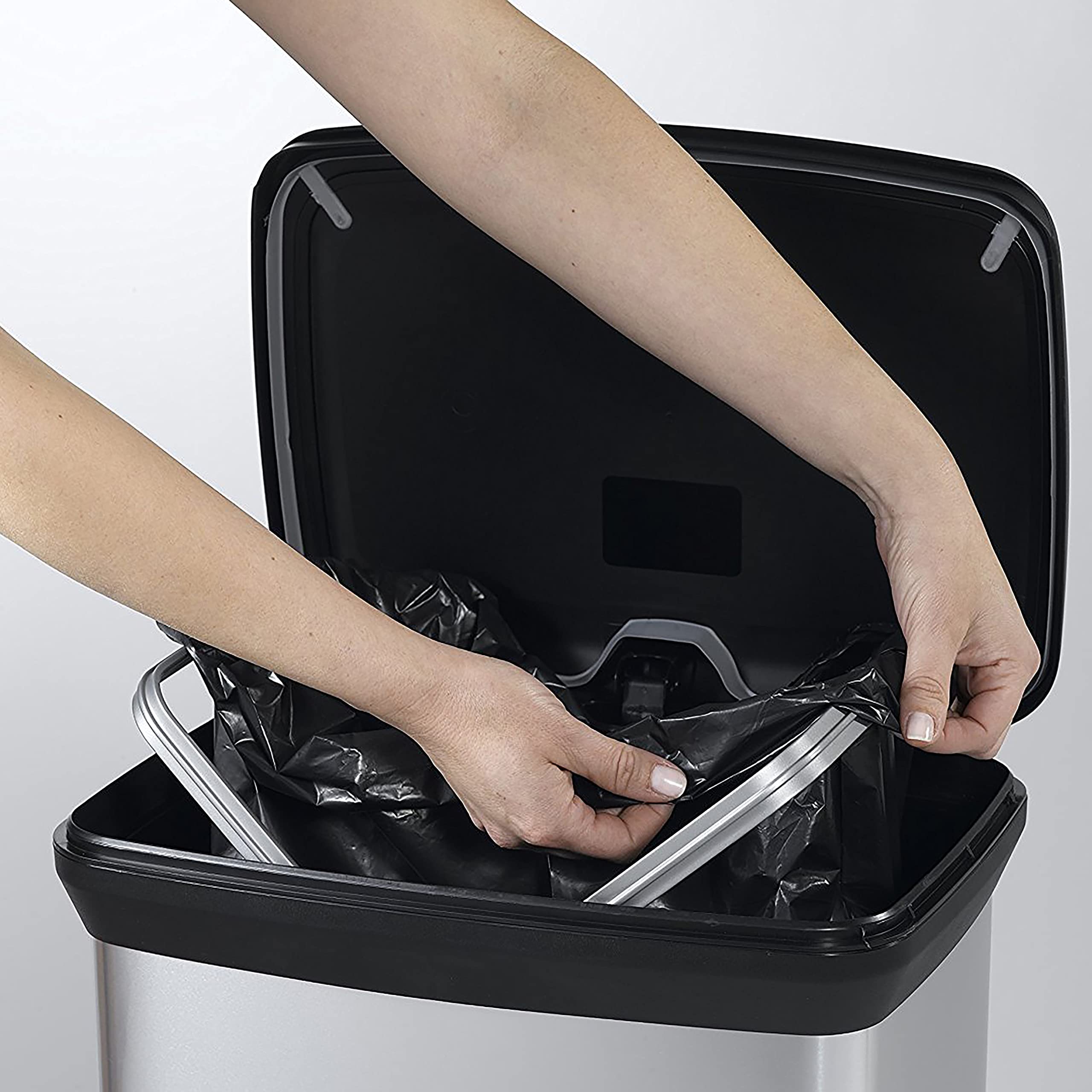 Curver Metal Effect 70% Recycled Kitchen Pedal Touch Deco Bin 50 Litres - Silver