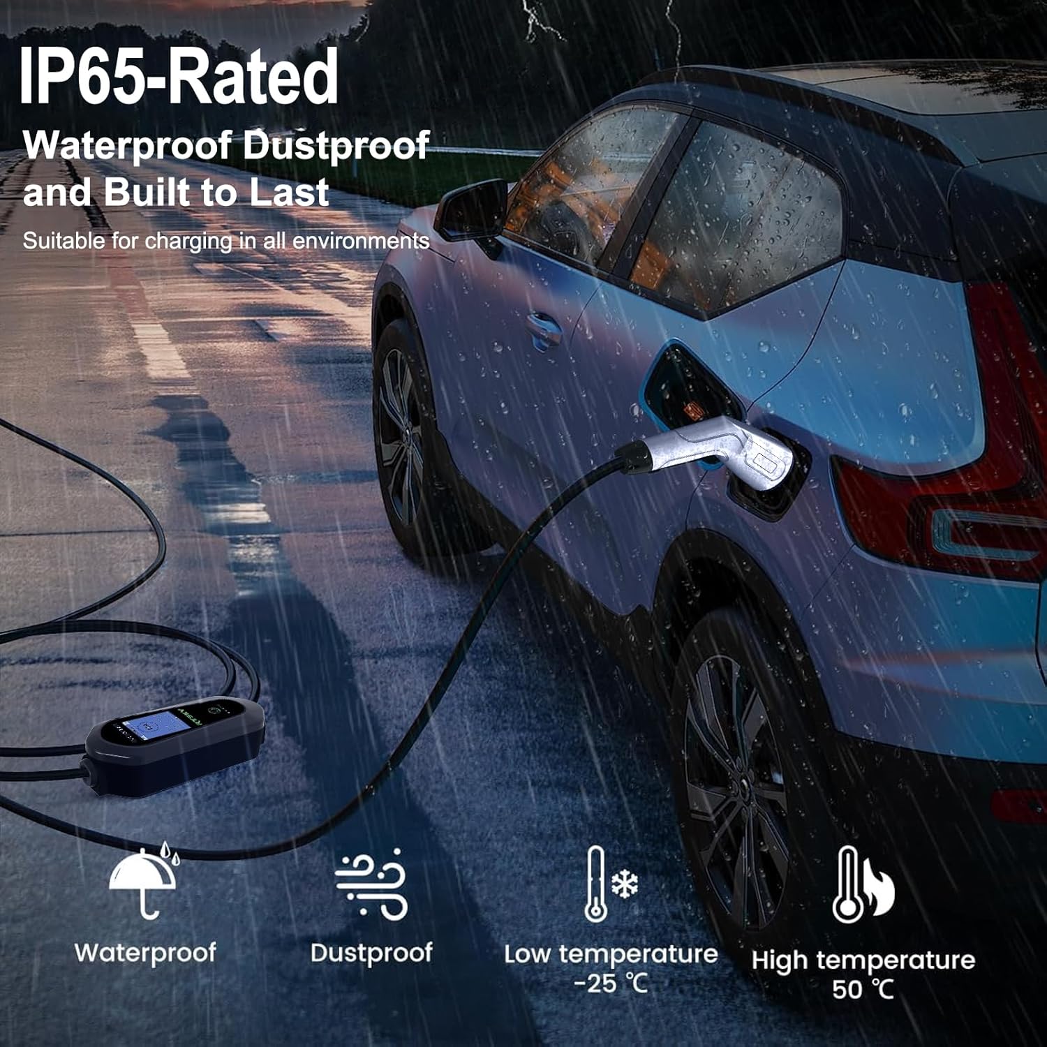 Ev Charger Cable Type 2 to 3 Pin UK Plug 10M/32.8ft, 3KW 13A with Adjustable Current, Includes UI Display Screen, Storage Bag & Wall Mount
