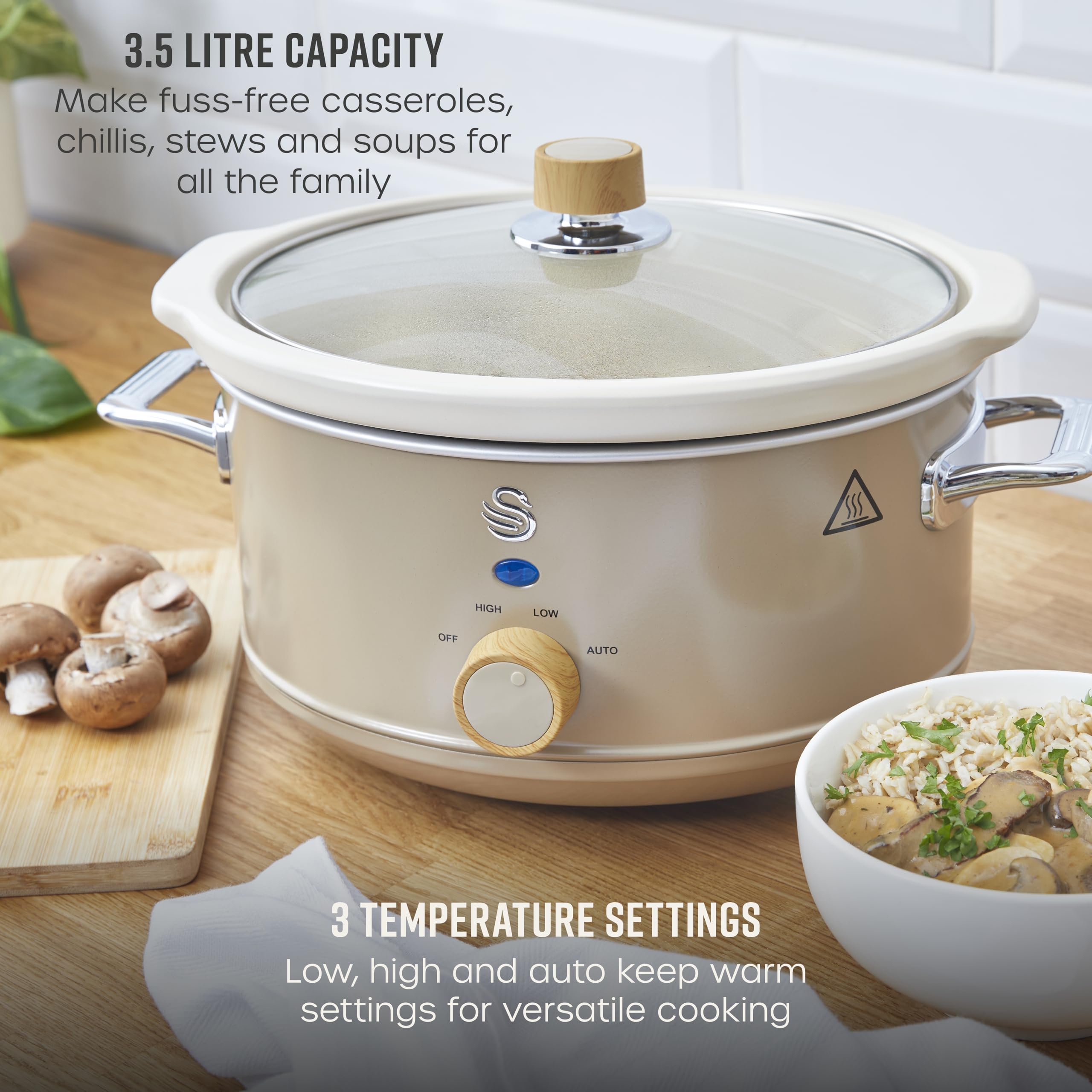 Swan SF17021GRYN Nordic Slow Cooker with 3 Temperature Settings, Keep Warm Function, 3.5L, 200W, Matte Grey