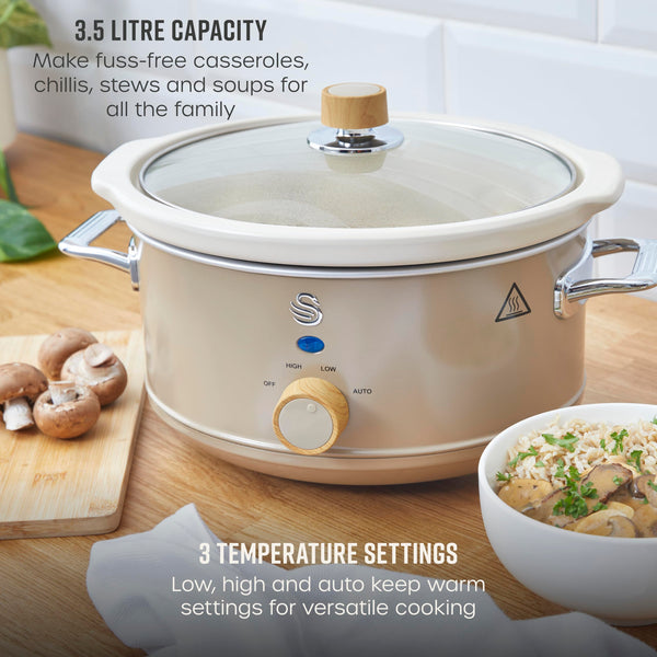 Swan SF17021GRYN Nordic Slow Cooker with 3 Temperature Settings, Keep Warm Function, 3.5L, 200W, Matte Grey