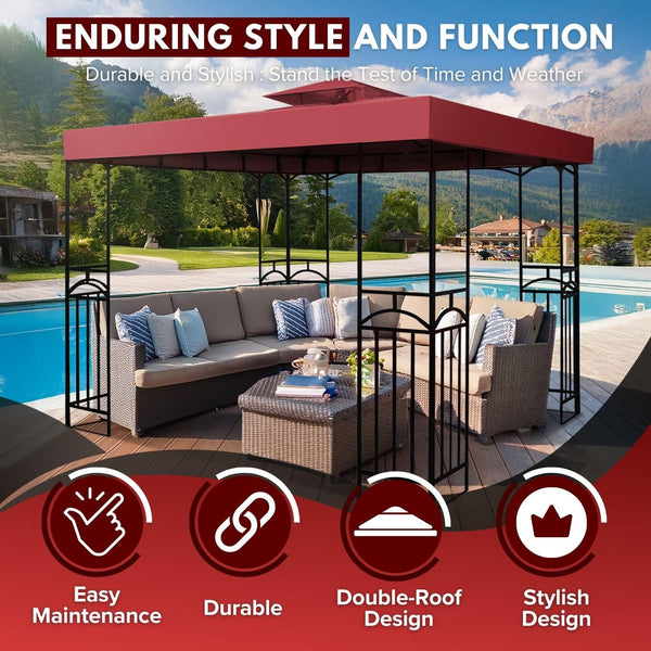 Flexzion Gazebo Top Replacement 10x10 Feet - Canopy Replacement Cover for Double Canopy Tent Dual Tier Pop Up Gazebo Tent Netting Cover, Water, Dirt,