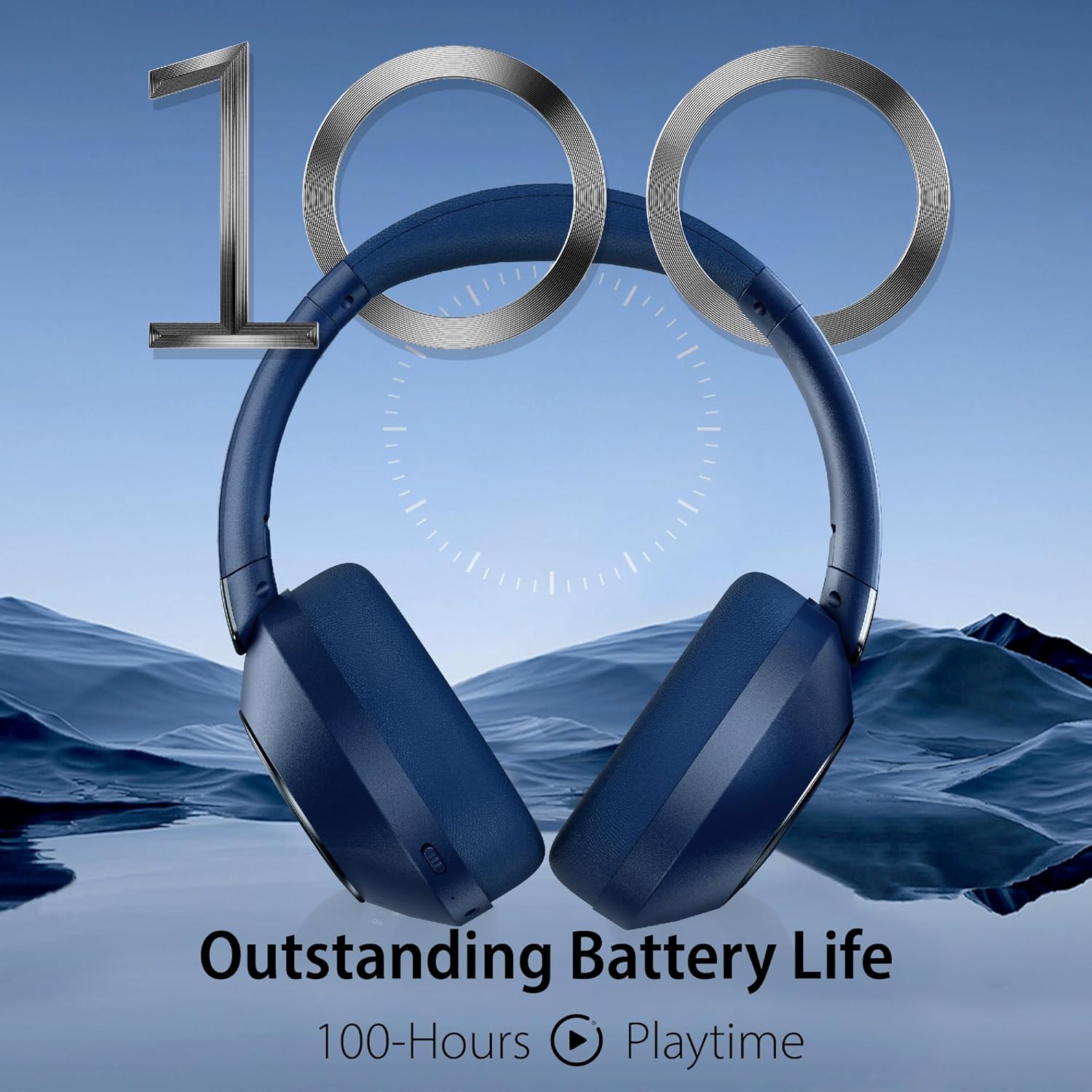 Active Noise Cancelling Wireless Headphones, 100H Playtime with Microphone, Over- Ear Bluetooth Headphones with Deep Bass,Fast Charging for Travel,Office,Home