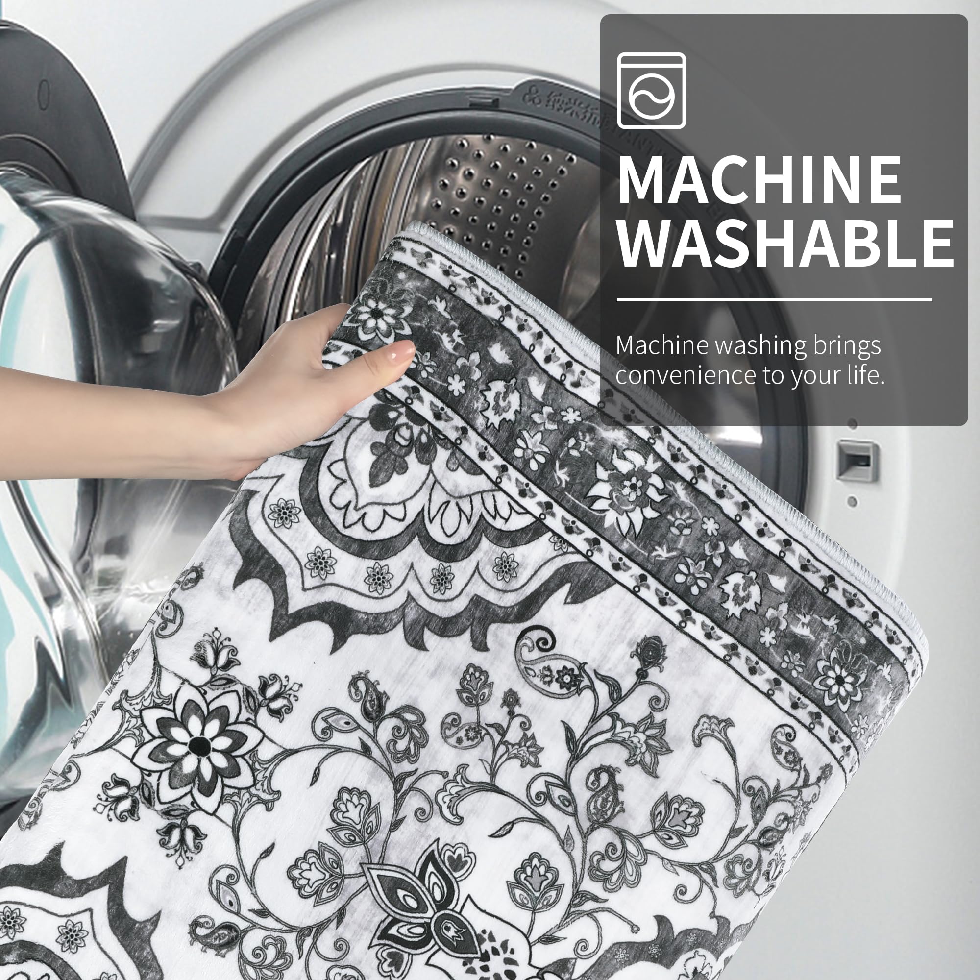 Enyhom Grey Machine Washable Carpet Runner, 80 x 200 cm Soft Touch Non Slip Hallway & Kitchen Floor Runner Mat