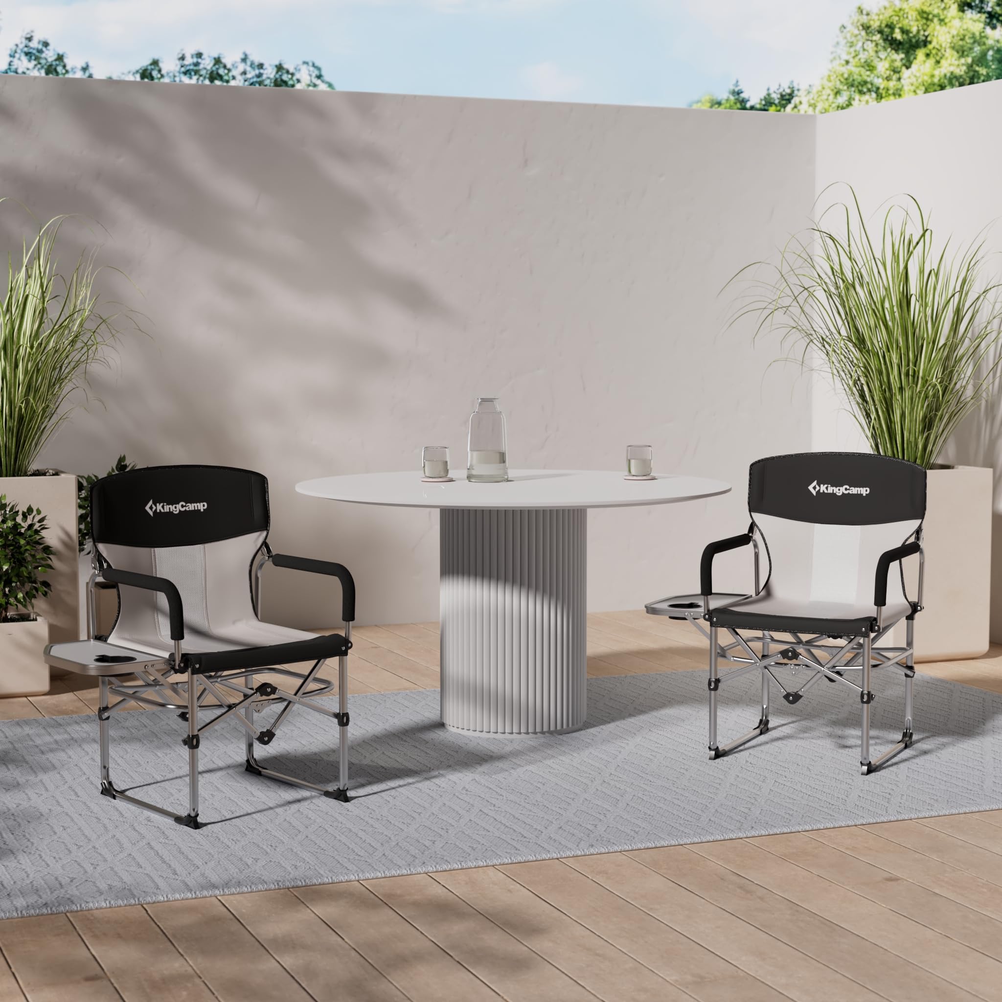 KingCamp Folding Camping Chairs for Adluts Heavy Duty Directors Chair with Cooler Bag and Side Table Support up to 150KG