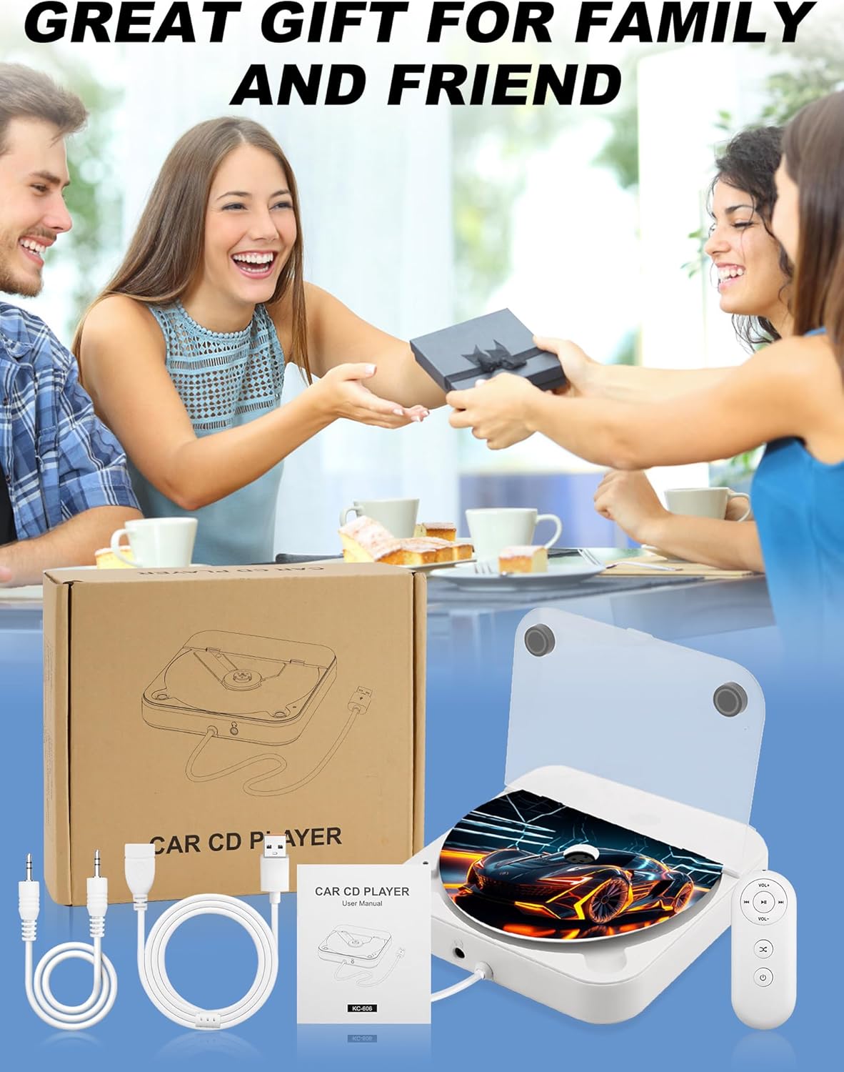 External Portable CD Player for Car, Car CD-Player USB Plug and Play, AUX Port, USB Extension Cable, Universal usb CD Car Player for Vehicle, Laptop, TV, Computer, Android 4.4 and Above Navigation